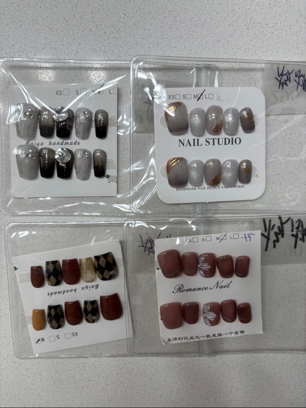 Assorted Press-On Nail Sets - Neutral Gray, Brown & Black